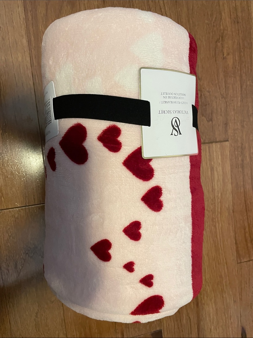Victoria's Secret Pink Plush Throw with Red Heart Pattern